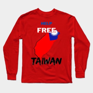 Help Free taiwan - Map of Taiwan in red, blue and white Long Sleeve T-Shirt